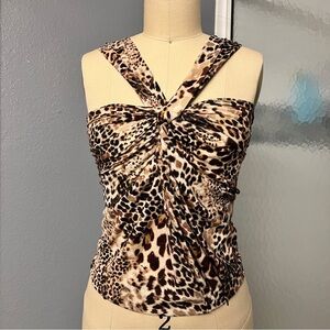 Blumarine 100% Wool Leopard Print Vintage Y2K Bubble Cami Top Crop Tank 2